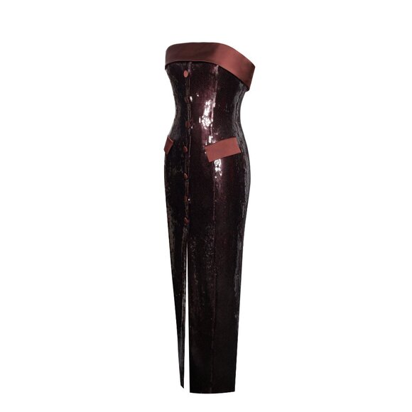 Ira Burgundy Brown Sequin Maxi Pencil Dress - Picture 11 of 14